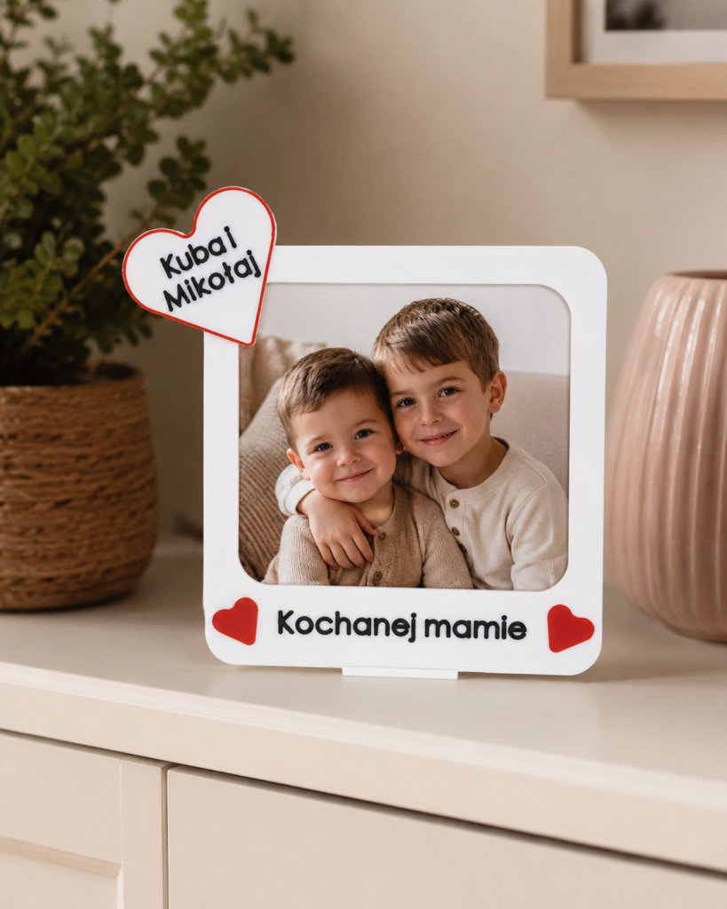 Personalizowana ramka na zdjęcie 10 × 10 cm 3w1 - BIAŁA