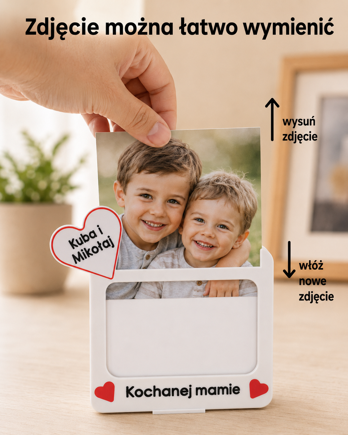 Personalizowana ramka na zdjęcie 10 × 10 cm 3w1 - BIAŁA - obrazek 4