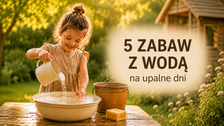 Letnia zabawa dziecka z wodą i prostymi akcesoriami w ogrodzie